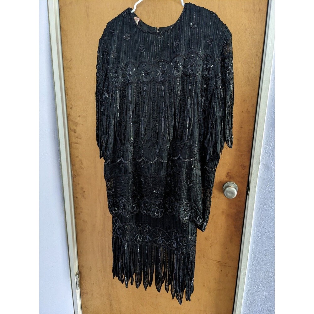 G-Unit Vintage Y2K Flapper Style Black Beaded Sequin 2 Piece Skirt Set Size 2x